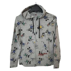 Disney Mickey Mouse Youth Hoodie Gray Zip All Over Print Sweatshirt Medium